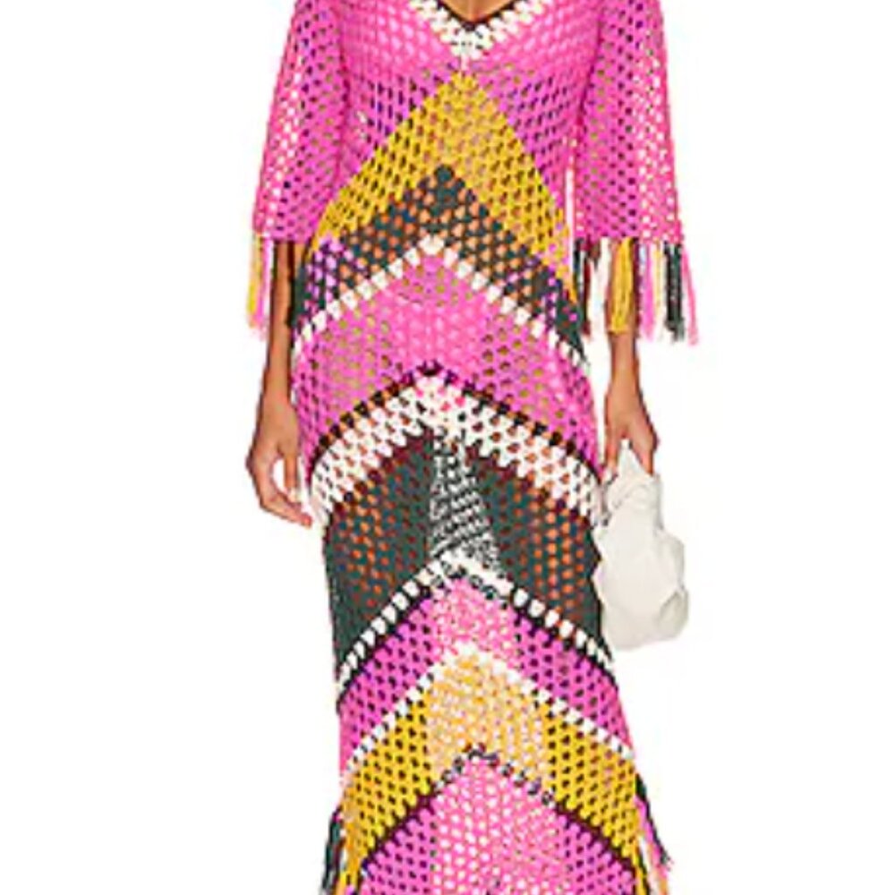 Dodo Bar Or Pink Open Crochet Cover Up Maxi Dress Size Small